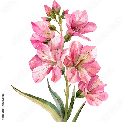 Watercolor Pink Stock Isolated on White Background. Beautiful Stock Flower