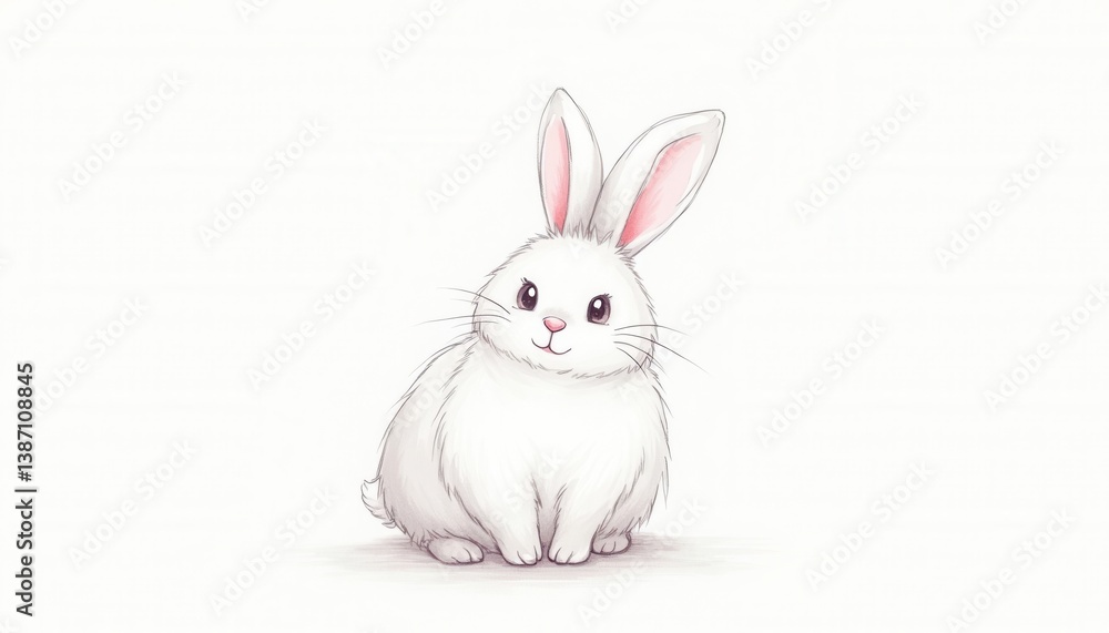 Fototapeta premium Cute bunny doodle sitting on a white background 