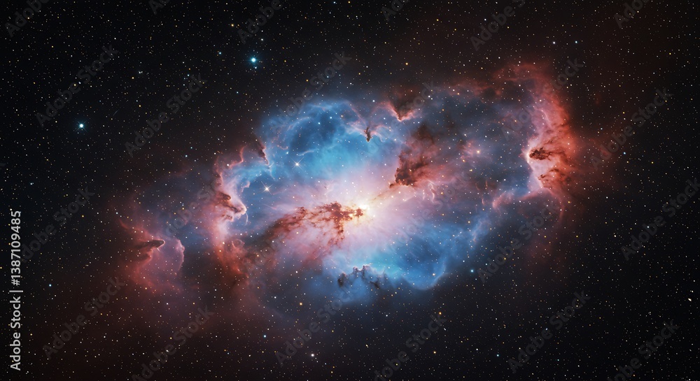 Fototapeta premium Cosmic Dance: Nebula's Fiery Embrace AI Generated