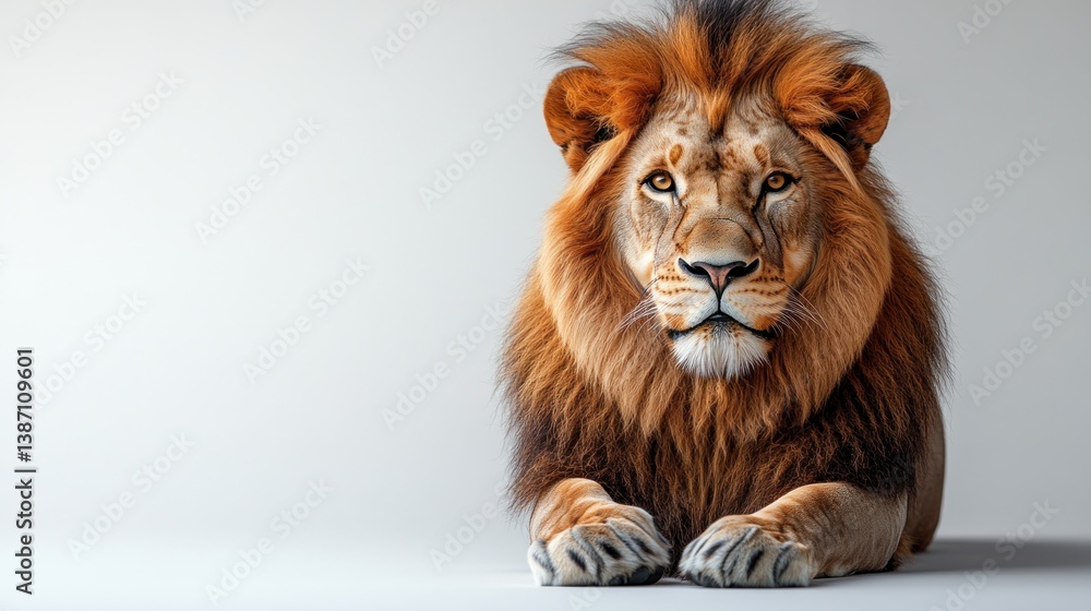 Fototapeta premium Majestic lion portrait on neutral background