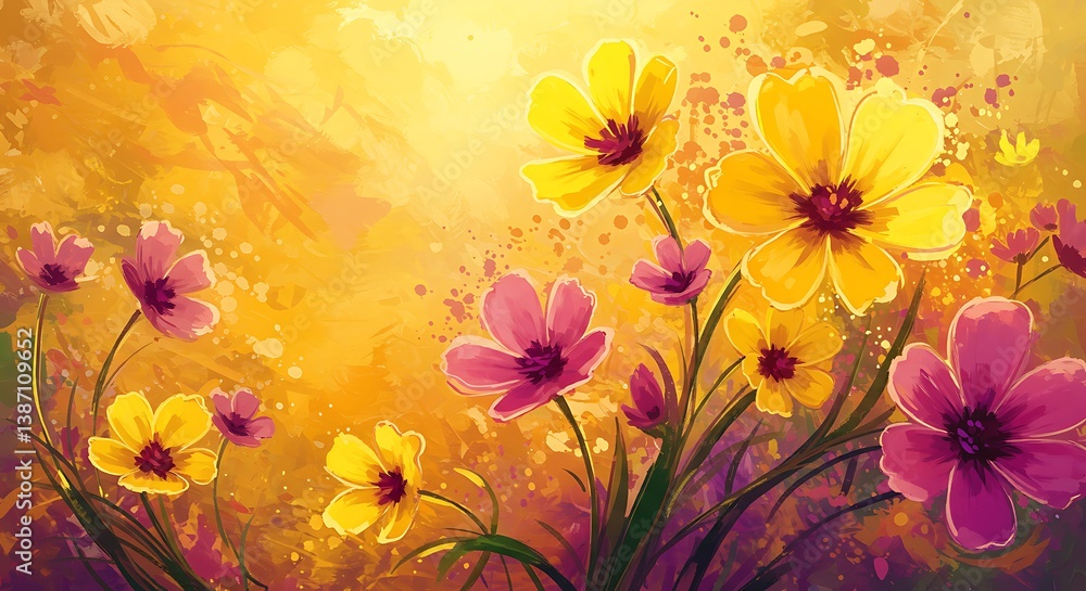 Obraz premium Golden Hour Blooms: A Vibrant Painting AI Generated