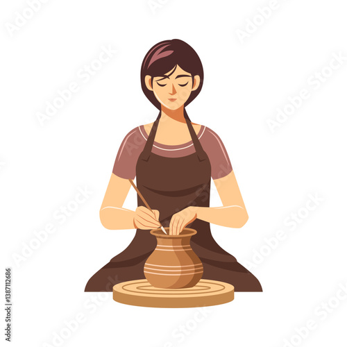 A beautiful girl making traditional pottery vase