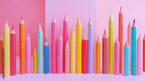Pastel colored pencils art design pink background creative drawing education colorful stationery supplies studio