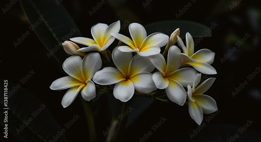 Fototapeta premium Plumeria Bloom: Night's Embrace AI Generated