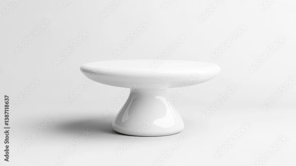 A small, white pedestal displays a smooth, round top surface. It sits alone against a plain white background. The image is high-quality, well-lit, and features a minimalist aesthetic. The monochrome A small, white pedestal displays a smooth, round top surface. It sits alone against a plain white background. The image is high-quality, well-lit, and features a minimalist aesthetic. The monochrome