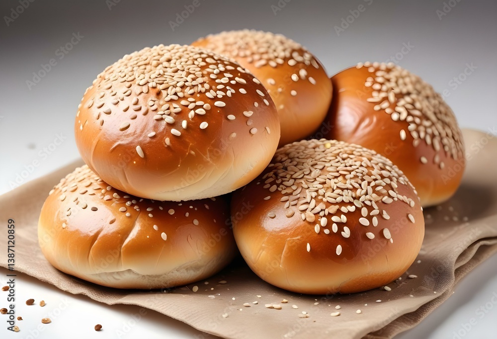 Tasty fresh buns with sesame seeds, isolated on white background Tasty fresh buns with sesame seeds, isolated on white background