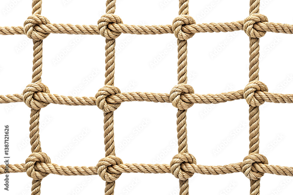 High-resolution rope net design, clean borders and realistic knots ideal for visual clarity and structure, isolated on a transparent background High-resolution rope net design, clean borders and realistic knots ideal for visual clarity and structure, isolated on a transparent background