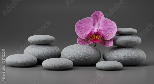 Serene Stones & Orchid Bloom: A Moment of Zen AI Generated