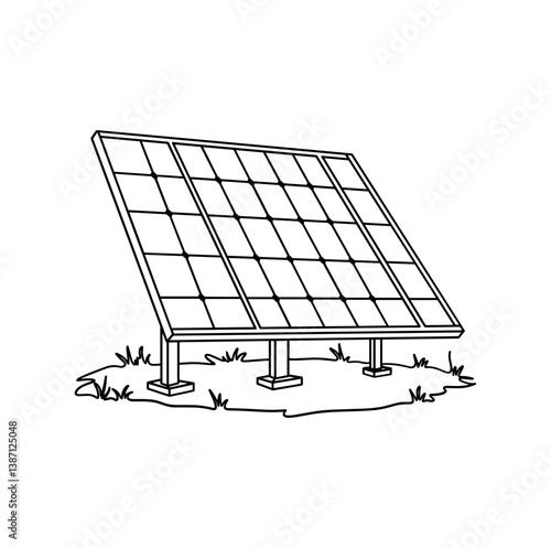 Line art vector graphic illustration of a solar panel array, isolated on white background.
