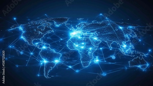 Global Digital Network Connection with Blue Light Visualization Worldwide