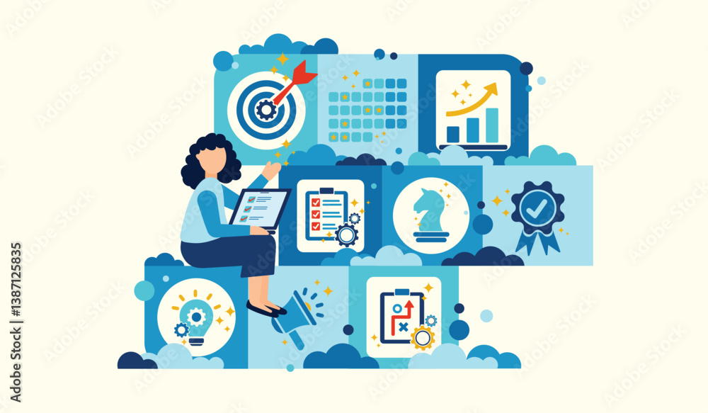 Business project management and action plan for development concept. Action plan step by step checklist to progress and finish project and complete work. Infographic template icons cartoon vector. Business project management and action plan for development concept. Action plan step by step checklist to progress and finish project and complete work. Infographic template icons cartoon vector.