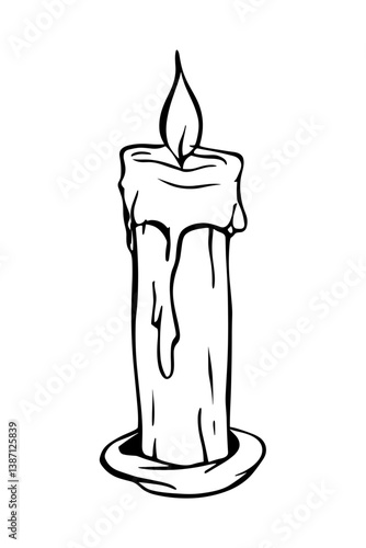 A candle stands firmly in a holder, vector icon illustration.