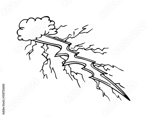 Illustration of lightning bolt comes out of a cloud. Vector icon illustration.
