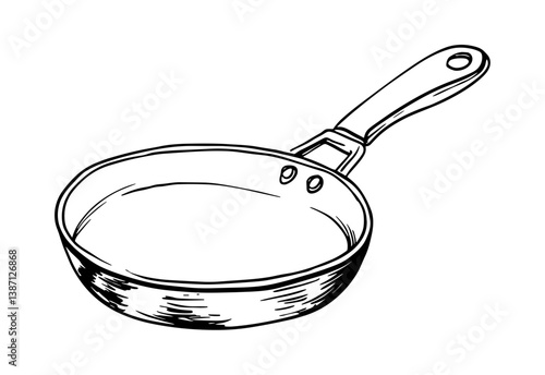 Sketch illustration of a classic frying pan, a common kitchen utensil. Vector icon art.