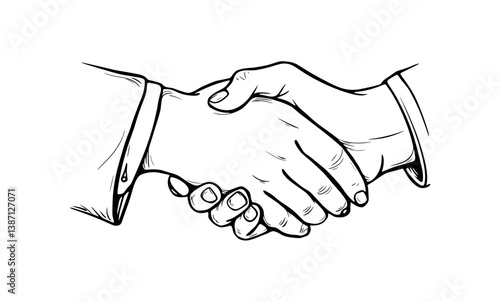 Handshake, signifying a business agreement hand drawn line art vector illustration.