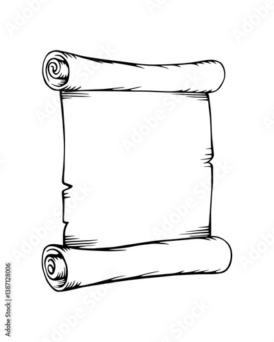 Detailed sketch of a blank scroll. Ideal for old-fashioned designs and historical themes.
