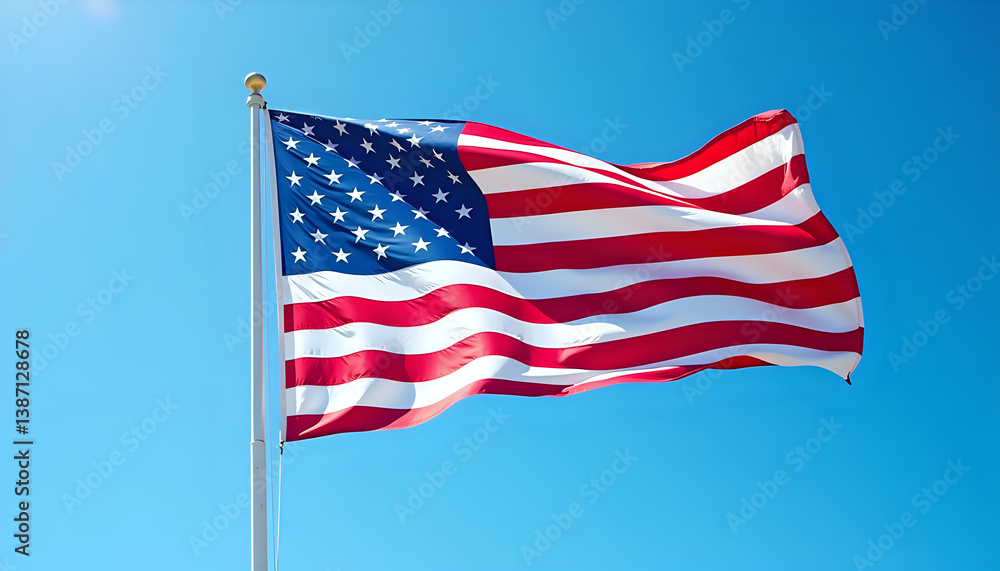 Obraz premium Majestic American Flag Against a Vibrant Blue Sky