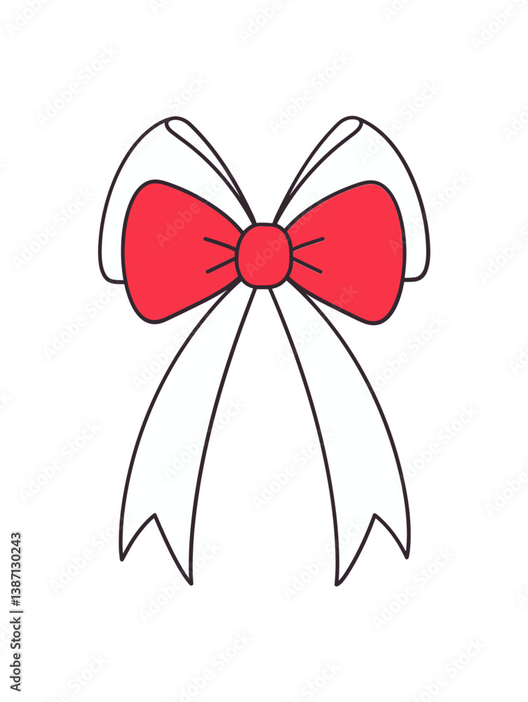 Vector icon illustration of a red bow and ribbon. Vector icon illustration of a red bow and ribbon.