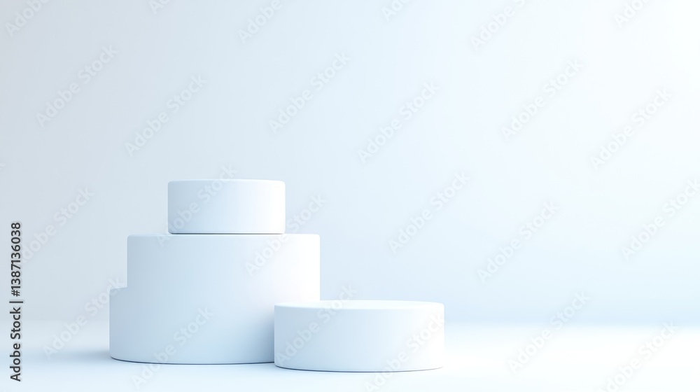 White Cylindrical Platforms Minimalist Design High-resolution Soft Lighting Stacked Arrangement Smooth Surfaces Product Display White Background Clean Serene Mood Ideal for Branding Mockups White Cylindrical Platforms Minimalist Design High-resolution Soft Lighting Stacked Arrangement Smooth Surfaces Product Display White Background Clean Serene Mood Ideal for Branding Mockups