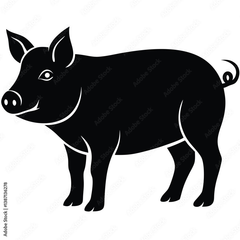 Fototapeta premium Pig vector silhouette Single collection