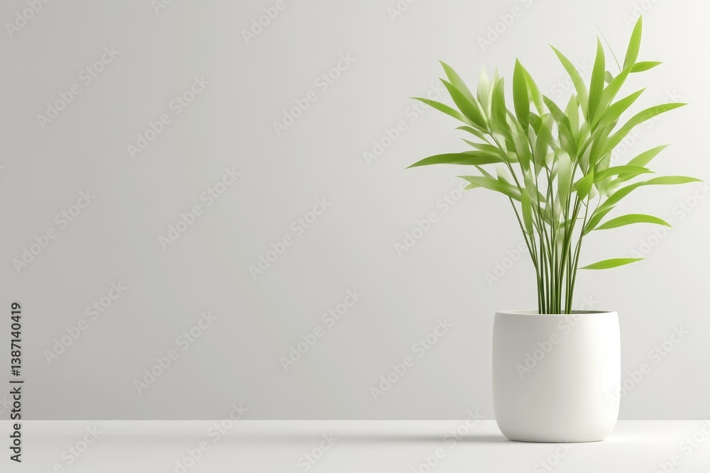 Minimalist plant in a white pot on a light gray surface Minimalist plant in a white pot on a light gray surface