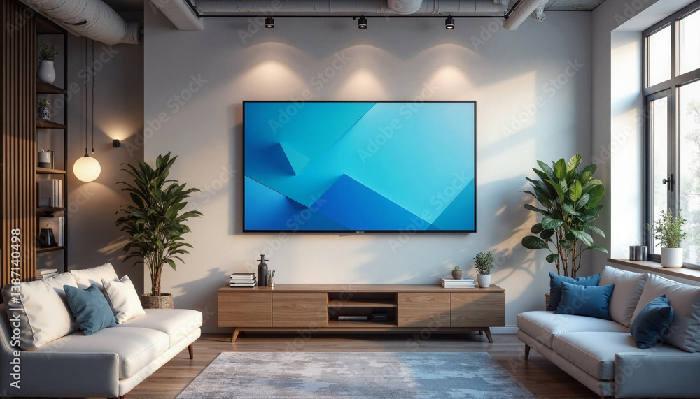 Modern office TV mockup showcasing business presentation in stylish setting, innovation Modern office TV mockup showcasing business presentation in stylish setting, innovation