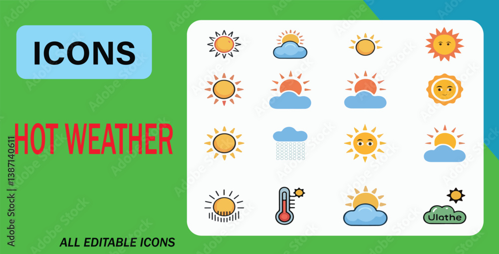 Vector fire icon set design elements HOT WEATHER with all editable Vector fire icon set design elements HOT WEATHER with all editable