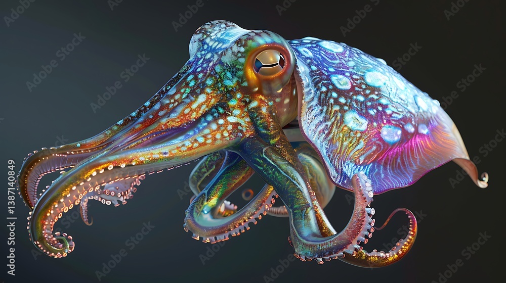 Fototapeta premium 3D model of a multi-colored cuttlefish