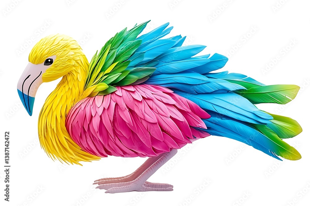 Fototapeta premium Colorful Paper Sculpture of a Tropical Bird with Vibrant Feathers