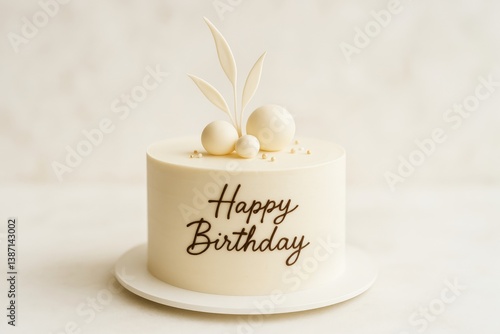 Elegant White Birthday Cake With Minimalist Decoration for Celebration