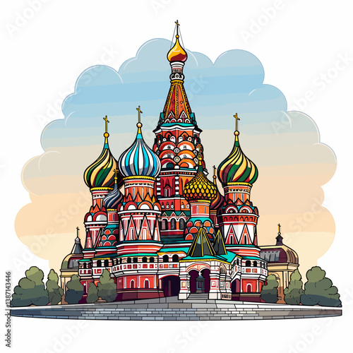 Saint Basil's Cathedral hand-drawn comic illustration. Cathedral of Vasily the Blessed. Vector doodle style cartoon illustration