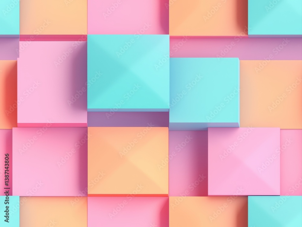 Fototapeta premium A colorful arrangement of geometric blocks in pastel hues, creating a visually appealing and modern abstract design.
