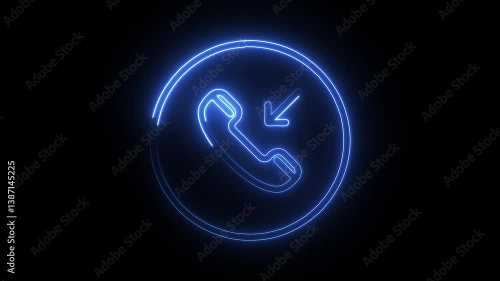 Glowing neon incoming-call icon isolated on black background. HD Video motion graphic animation Glowing neon incoming-call icon isolated on black background. HD Video motion graphic animation