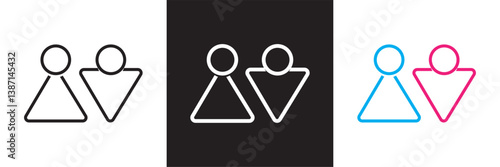 Toilet icon.   Man and woman restroom icon.  Vector for websites, mobile interfaces, presentations, banner, visual branding etc. Vector illustration. isolated on white and black background. EPS 10