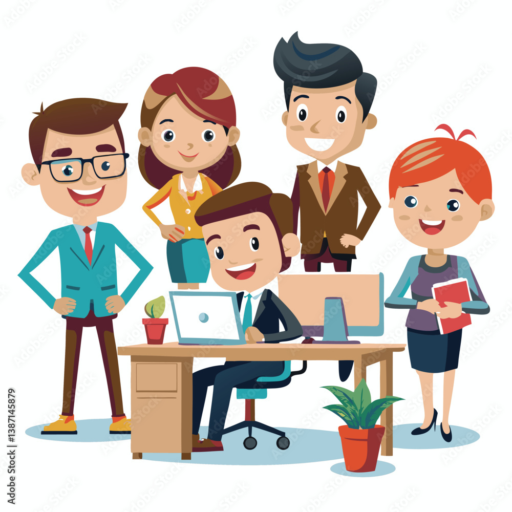 Cartoon business characters working in office animation Cartoon business characters working in office animation