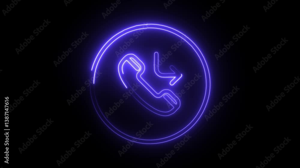 Glowing neon call forwarding icon isolated on black background. HD Video motion graphic animation