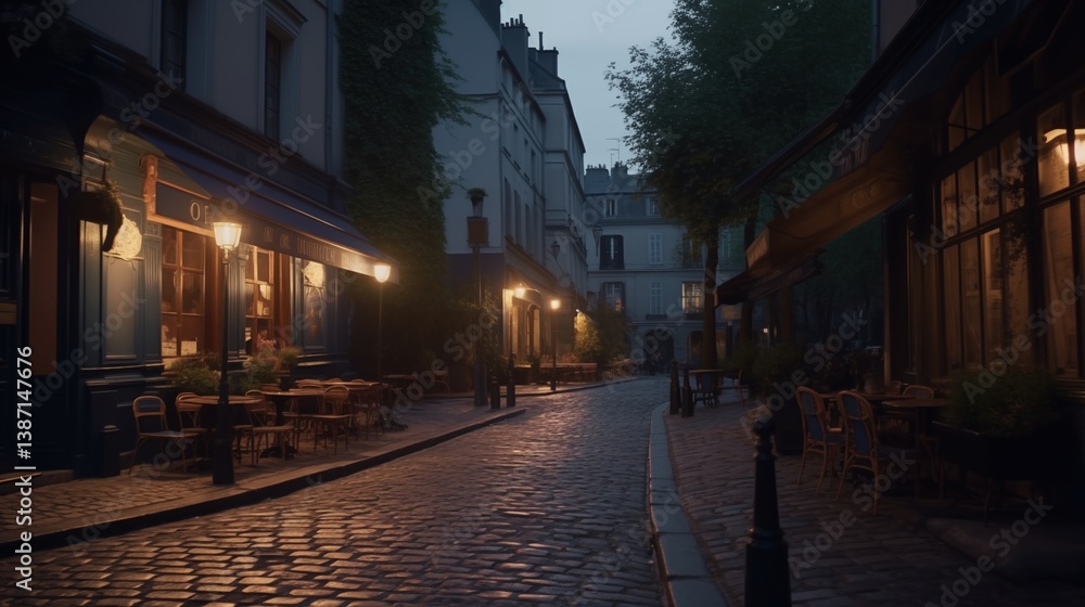 Fototapeta premium cobblestone street in Paris with charming