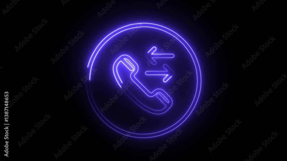 Glowing neon incoming call icon isolated on black background. HD Video motion graphic animation Glowing neon incoming call icon isolated on black background. HD Video motion graphic animation