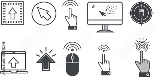 Vector icons representing digital interaction and technology functionalities.