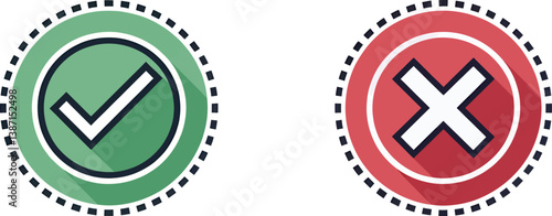 Green checkmark and red cross symbols indicating approval and disapproval.