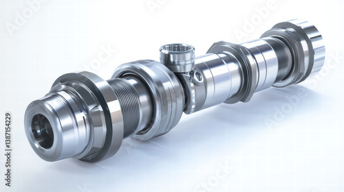Precision Engineering: A meticulously crafted metal camshaft, exhibiting intricate detail and precision, sits poised. It is a symbol of mechanical prowess, a testament to the art of engineering.