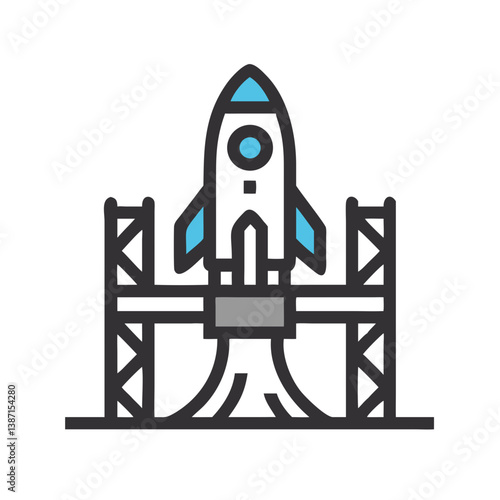 Rocket on launchpad with support towers