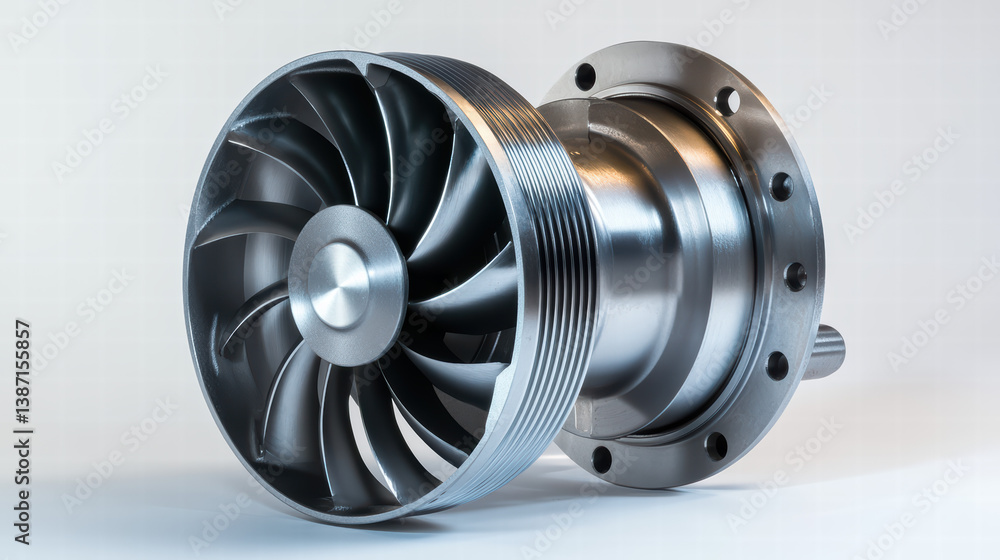 Industrial Precision: A detailed macro shot of a complex metal turbine or impeller, showcasing precision engineering and industrial craftsmanship. Industrial Precision: A detailed macro shot of a complex metal turbine or impeller, showcasing precision engineering and industrial craftsmanship.