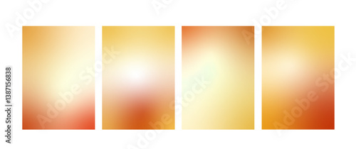 Warm blur gradient background. Sunny autumn gradation templates set. Vector bright fall backdrops collection. Soft ombre orange yellow and red wallpaper design. Sun light abstract graphic design.
