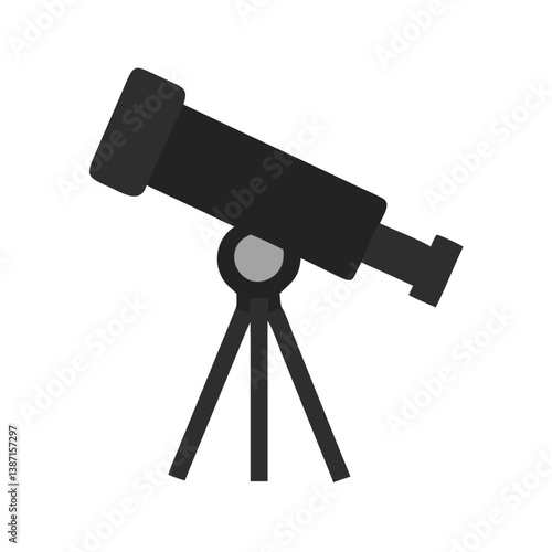 Black telescope icon with tripod in silhouette style