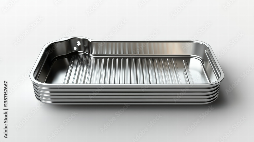 Metallic Brilliance: An empty, meticulously crafted metal container gleams under soft light, showcasing intricate ridges and sleek contours, evoking a sense of industrial precision and modern design. Metallic Brilliance: An empty, meticulously crafted metal container gleams under soft light, showcasing intricate ridges and sleek contours, evoking a sense of industrial precision and modern design.