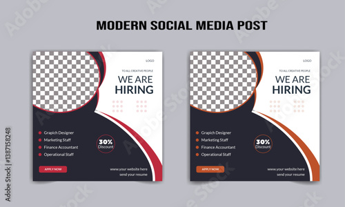 modern We are hiring job vacancy social media post or Social Media Square Banner design template, We are hiring job vacancy square web banner design vector 