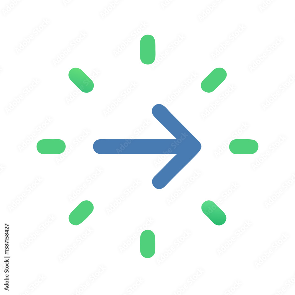 Right arrow icon with radial green ticks in flat style Right arrow icon with radial green ticks in flat style