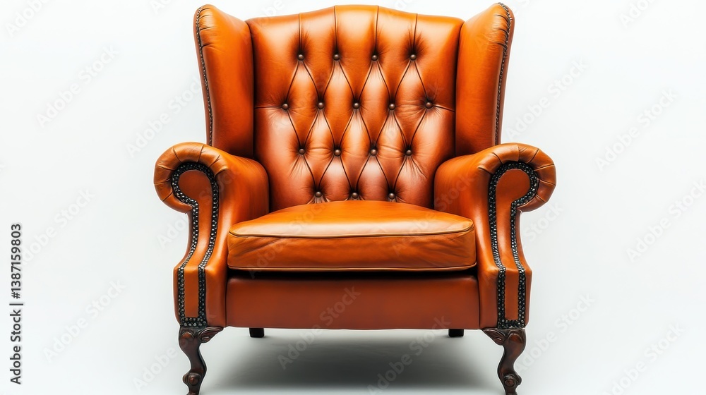 Fototapeta premium Elegant Vintage Leather Armchair with Classic Button Tufting Design
