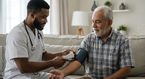 Home Healthcare: Nurse Taking Patient's Blood Pressure AI Generated